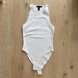 Forever 21 Cream Bodysuit Minimalist Top